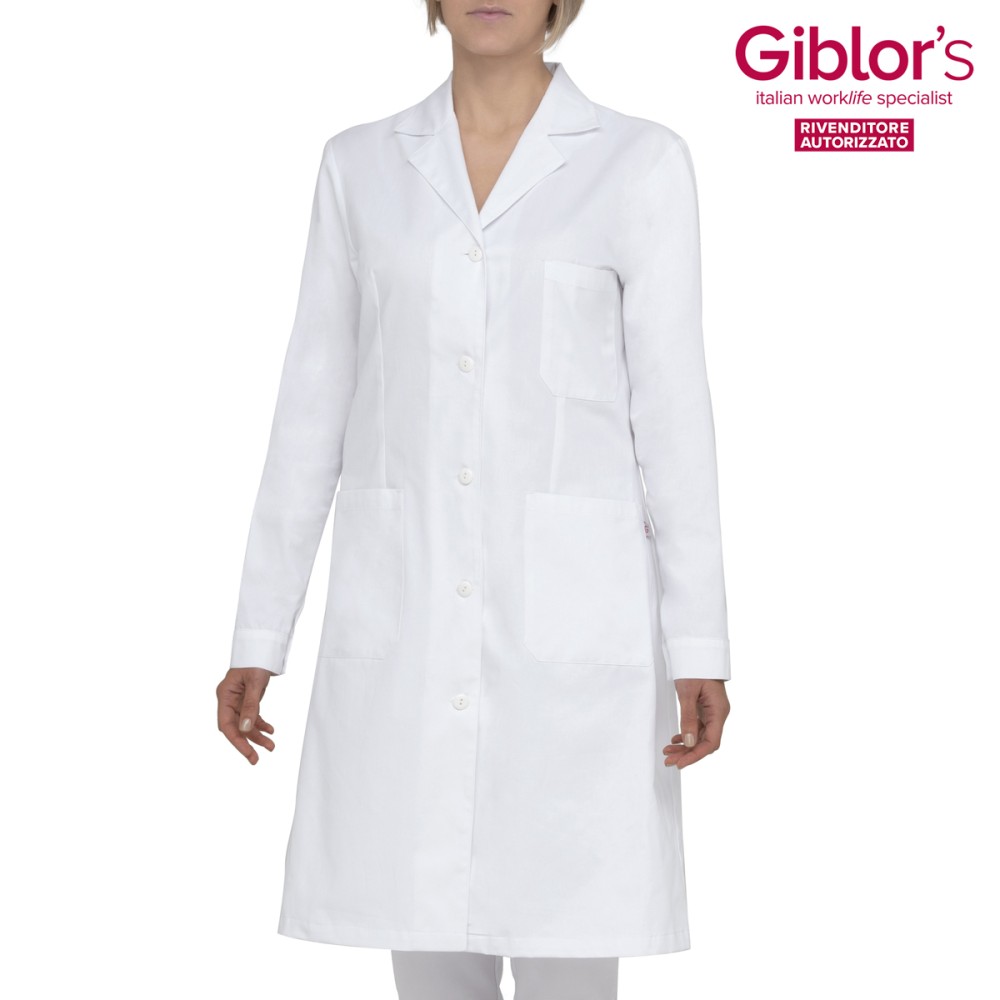 Women's White Lab Coat, 100% Cotton, Long for the Healthcare Sector. Giblor's