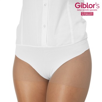 Camisa body blanca de mujer con mangas largas, muy ligera para el trabajo de Mekta.