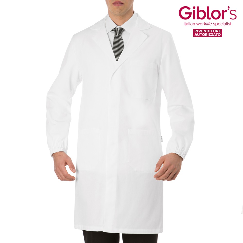 Men's White Cotton Lab Coat 110 Long White with Hidden Buttons Elastic for Medical, Laboratory, Pharmacy Sector