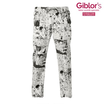 Unisex Chef Pants for Work in 100% Cotton with Comic Pattern, Elastic and Drawstring by alan italiantrendy 16P08P334