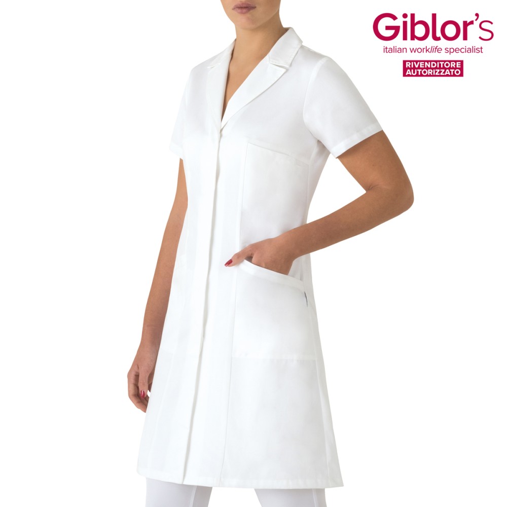 Blouse blanche à manches courtes pour femme, uniforme ajusté de doctoresse, pharmacienne italiantrendy 17P03R977 Marta