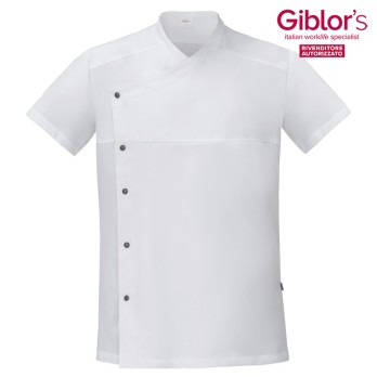 Light and breathable white men's tunic, short sleeves, suitable for the wellness and medical sector.