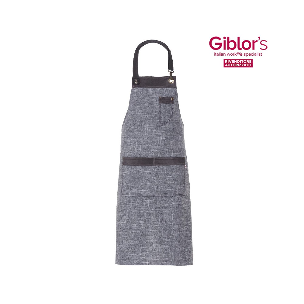 Apron with Three Colors Bib with Faux Leather Inserts and Large Pocket