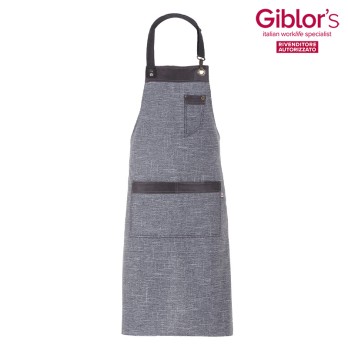 Apron with Three Colors Bib with Faux Leather Inserts and Large Pocket