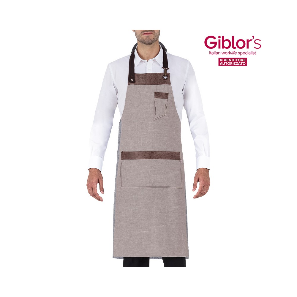 Apron with Three Colors Bib with Faux Leather Inserts and Large Pocket