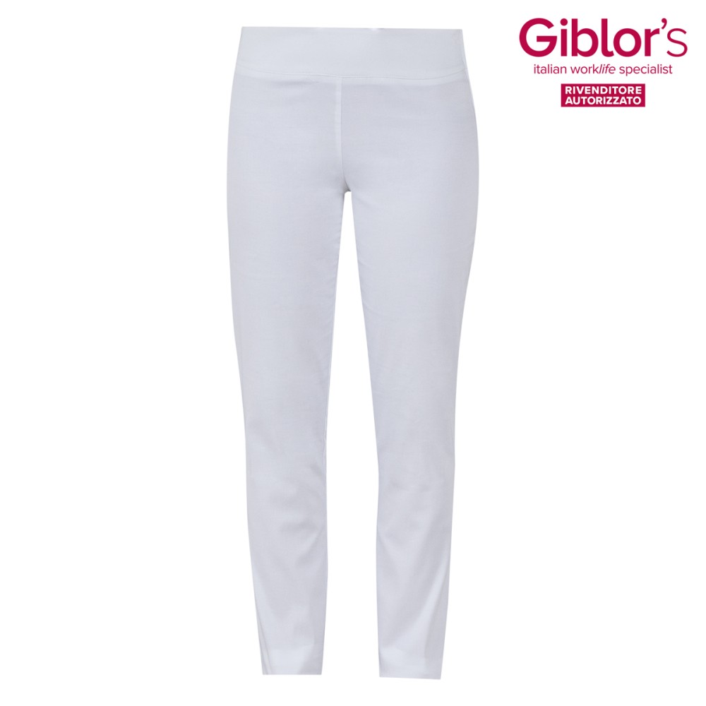 Women's White or Black Slim Elasticated Pants, Low Waist with Side Zipper for Ho.Re.Ca Sector, Wellness, Spa.