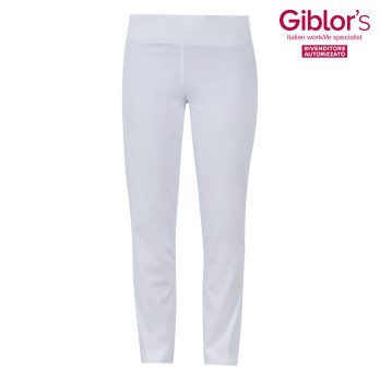 Women's White or Black Slim Elasticated Pants, Low Waist with Side Zipper for Ho.Re.Ca Sector, Wellness, Spa.