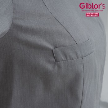 Casacca Da Donna Leggera Modello Alla Coreana Con Allacciatura Laterale E Manica Corta In Grigio. Taschino