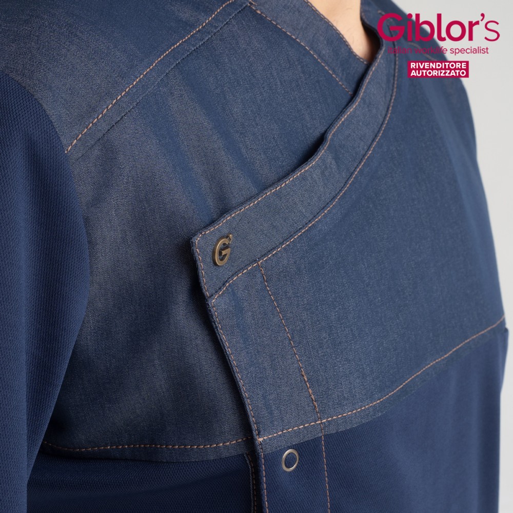 Men's Lightweight and Breathable Denim Effect Tunic with Short Sleeves for the Wellness and Medical Sector, Italian Trendy.