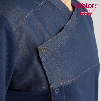 Light and breathable men's tunic with a denim effect, short sleeves, for the wellness and medical sector by Italian Trendy Lapo.