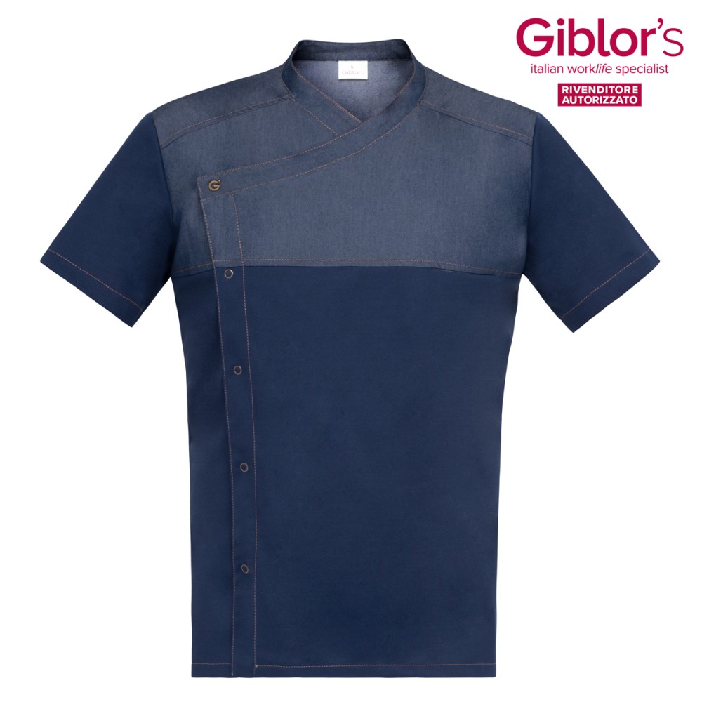 Men's Lightweight and Breathable Denim Effect Tunic with Short Sleeves for the Wellness and Medical Sector, Italian Trendy.