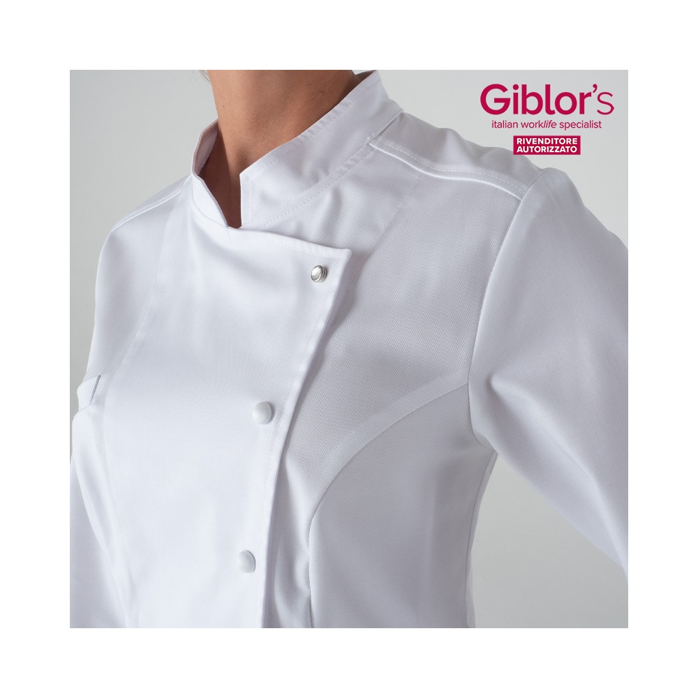 Women's Chef Jacket with Long Sleeve and Elegant Rhinestone Buttons. Discover Now