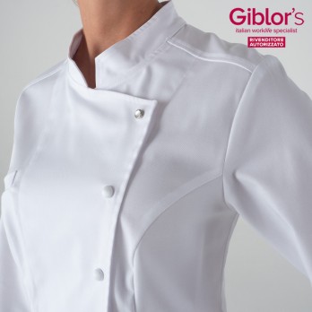 Women's Chef Jacket with Long Sleeve and Elegant Rhinestone Buttons. Discover Now